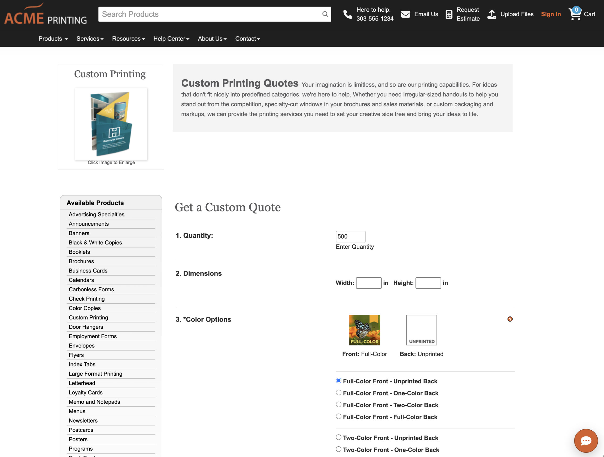 Online print ordering forms
