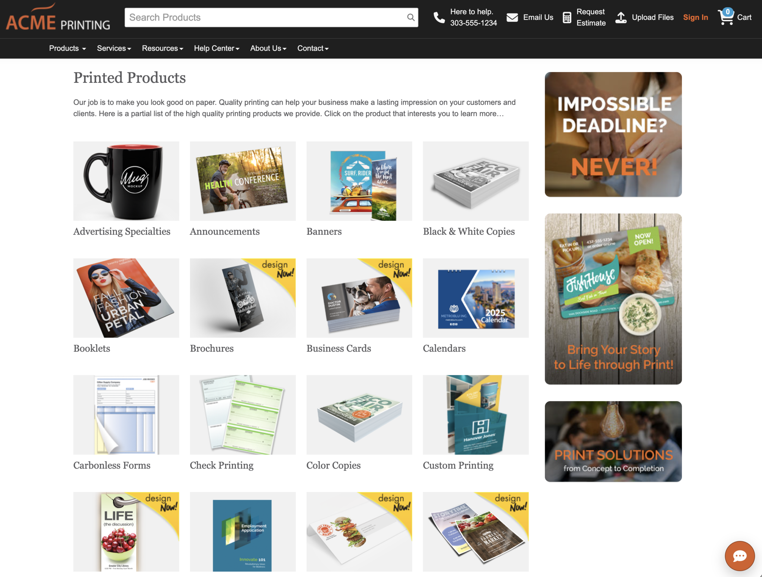 Acme Printing printed-products catalogue