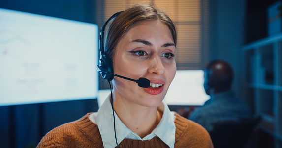 Customer support specialist wearing a headset